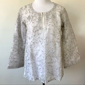 Handmade White and Silver Indian Tunic